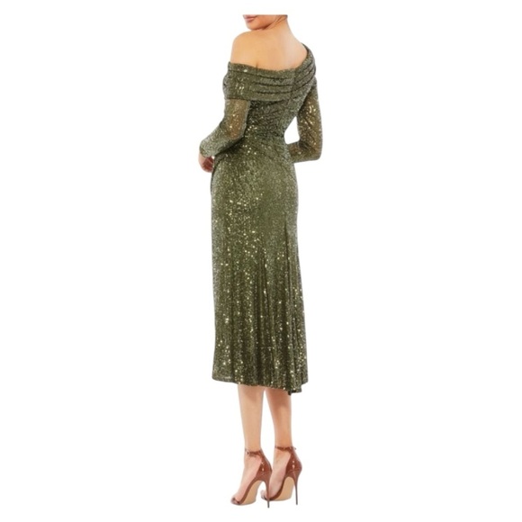 NWT MAC DUGGAL One Shoulder Sequin Midi Dress - Picture 9 of 9